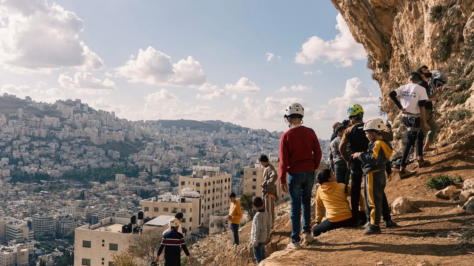 Wadi Palestine takes children for a climbing excursion in the occupied West Bank.
